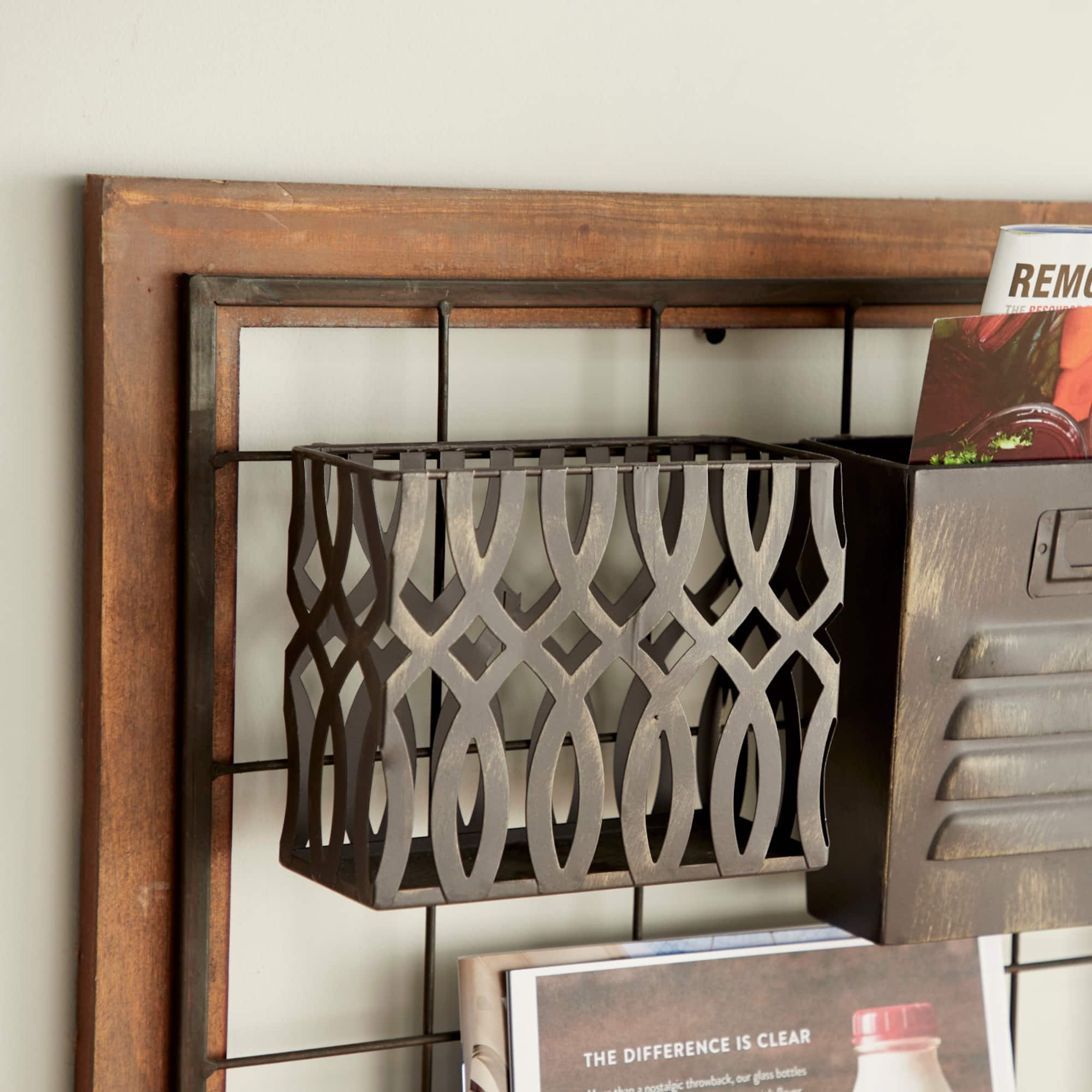 32" Brown Metal Farmhouse Magazine Rack Holder